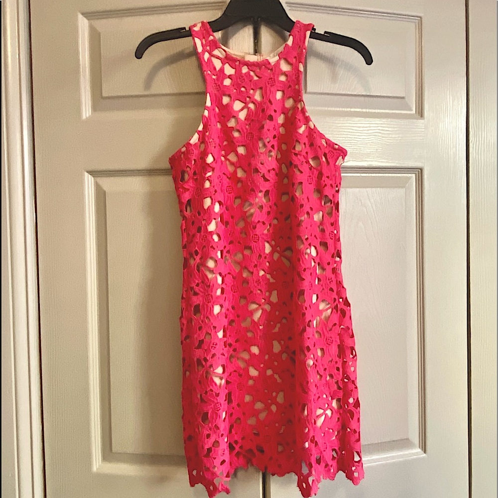 Lovers & Friends REVOLVE Hot Pink Lace Floral Mini Dress